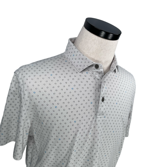 Untuckit Polo Shirt Men’s Medium Gray Geometric Print Cotton Performance Golf - Picture 2 of 9